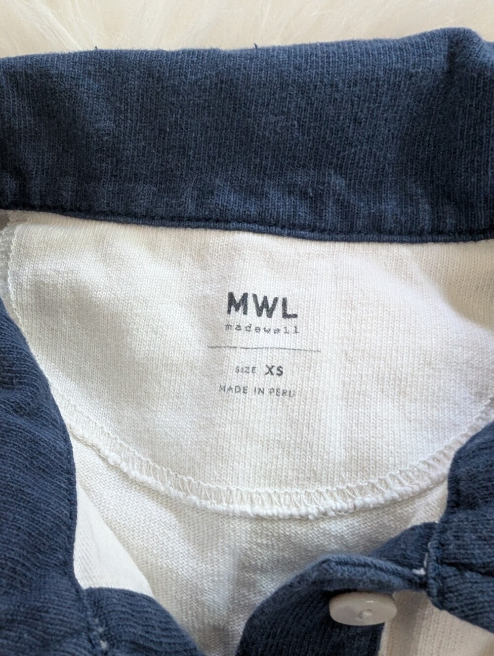 Madewell Navy White Striped Rugby Polo Pullover Long Sleeve Shirt XS - Picture 4 of 5
